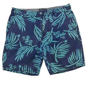 American Rag Men's Seersucker Shorts 34 Navy Turquoise Tropical Palm Vacation